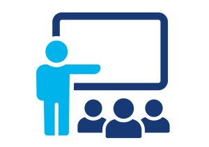 Training icon set. Training, conference, presentation, teacher, classroom, lesson, seminar, education symbol.